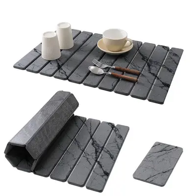 Diatomaceous Earth Dish Drying Mat Set, Foldable, Absorbent - 11