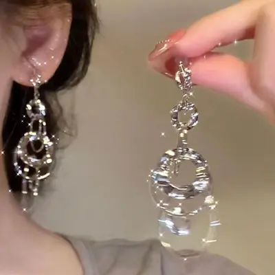 轻奢高级感流苏圆圈耳夹无耳洞女独特绝美耳坠巨好看秋冬长款耳饰 - 7