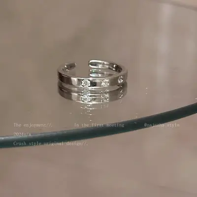 Zircon adjustable open ring, minimalist design - 7