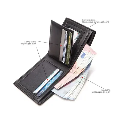 Men's Short Bifold Wallet, PU, Multi-Card Slots, Large Capacity - 2