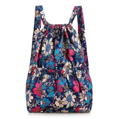 Women's Printed Backpack, Drawstring, Lightweight, Large Capacity - 6
