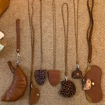 Leather sausage dog bear pendant with sunglasses storage bag