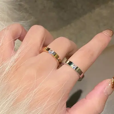 Yüzük, zirkon, titanyum çelik, 18k, tasarımcı, solmaz - 3
