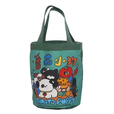 Graffiti Print Canvas Cylindrical Bucket Bag, Korean-Style Lunch Bag - 5