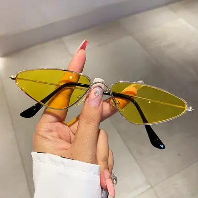 Triangle Small Frame Metal Sunglasses, Ocean Lens Style - 11
