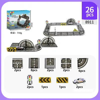 Colored Window Magnetic Building Block Set, 7.5C Printed Road and City Design - 12