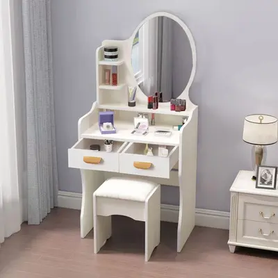 Modern Minimalist Makeup Vanity Table with Drawers and Storage Cabinet for Small Apartment