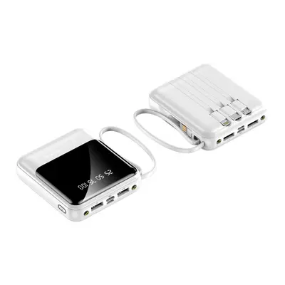 Cross-border Power Bank 20000mAh High Capacity Mini Portable Mobile Charger with Built-in Cable Customizable