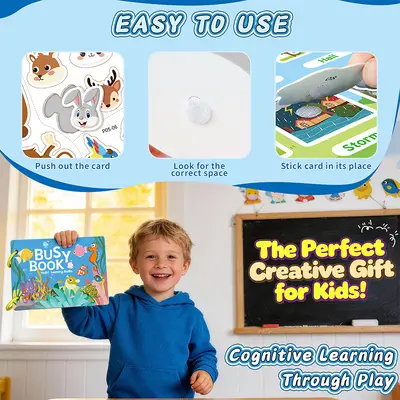 Tear-and-Stick Quiet Busy Book, Educational Toddler Early Learning Book - 5