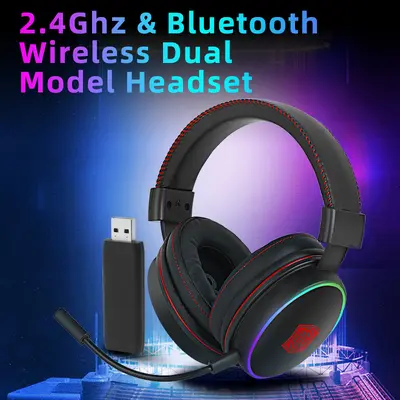 2.4G wireless gaming headset, düşük latency, RGB, noise cancelling