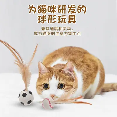 猫咪玩具弹力球带羽毛磨牙趣味猫猫运动互动布偶解闷网红玩具用品 - 5