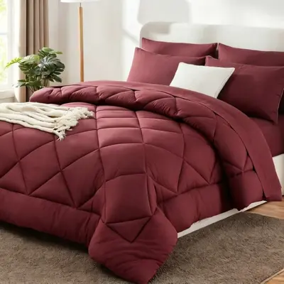 Brushed Diamond Quilted Comforter and Pillowcase Set, 3 Pieces, Multiple Colors - 11