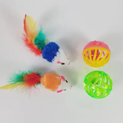 Colorful Bell Ball Cat Toy Set, Interactive, Includes Mouse - 7