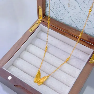 Bakır altın kaplama kolye, inci ve çiçek tasarımı - 11