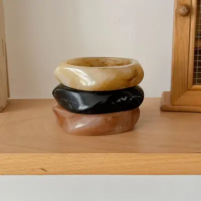 Gradient Coffee Resin Bangle for Women, Curved Acetate Bracelet