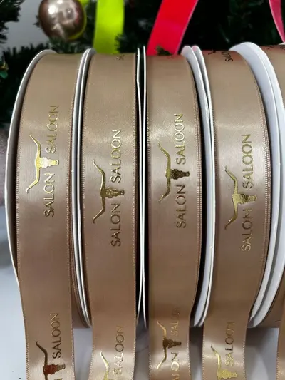 Custom Logo Printed Decorative Ribbon, Birthday Cake and Gift Box, Gold Hot Stamping - 9