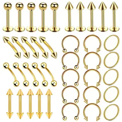 Stainless Steel Piercing Set, 40 Pieces Mixed - 12