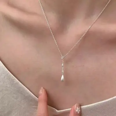 S999 gümüş kalp kolye, zirkon, çöpür zinciri, yaramaz stil tasarım