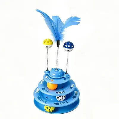Interactive Cat Toy Turntable with Feather Teaser and Track Ball - 10