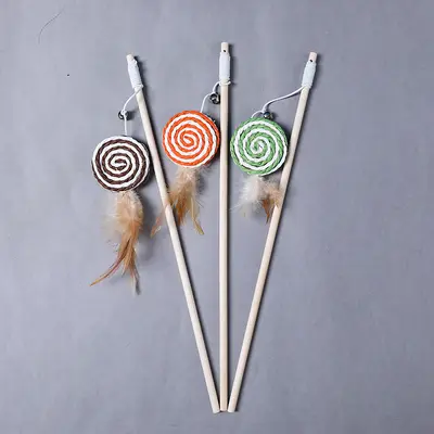Cat Teaser Wand with Wooden Handle, Sisal Rope, Interactive Mouse Toy - 12