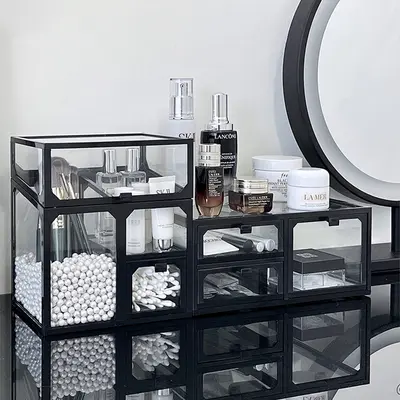 Schminktisch-Kosmetikorganizer mit Glaspaneel, groß und staubdicht