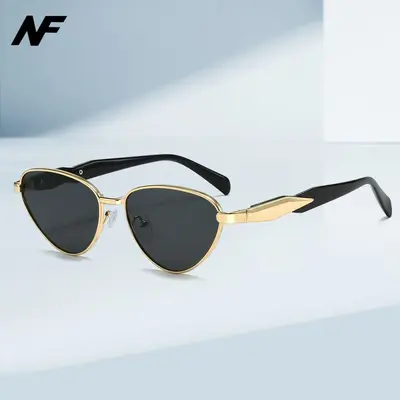 Triangle Cat-Eye Sunglasses, Metal Frame, UV Protection, Korean Style - 1