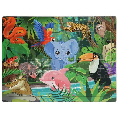Ahşap 80 Parça Puzzle, Karikatür Dinozor ve Hayvanlar - 8