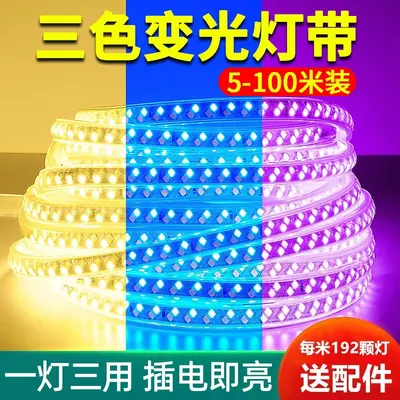led灯带5370三色变光高压220V防水室内吊顶超亮双排七彩柔性灯条