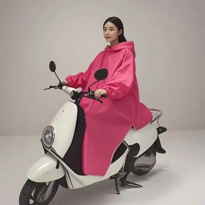 Electric vehicle raincoat with sleeves, extended length