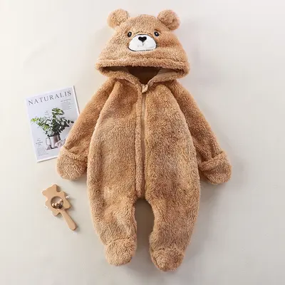 Bebek Ev Tulumu, Sonbahar ve Kış, Sevimli Panda Tavşan Ayı Desenli Peluş Tulum - 7