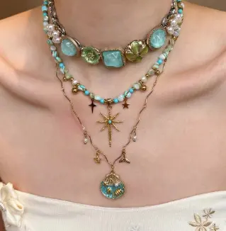 Vintage boncuklu çok katmanlı kolye, bohemya tarzı aksesuarı - 10