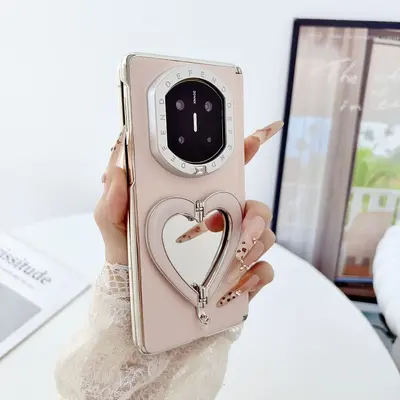Huawei Mate X7 için kalp standlı aynalı manyetik kılıf - 7