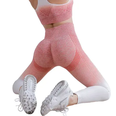 Seamless High-Waist Fitness Leggings, Breathable, Gradient Colour