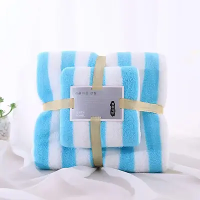 Coral fleece towel set, wide stripe, strong water absorption - 8
