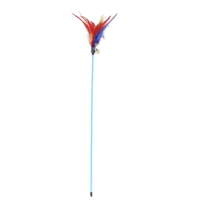 Long Pole Cat Teaser Wand with Colorful Feather and Bell, Replacement Head - 8