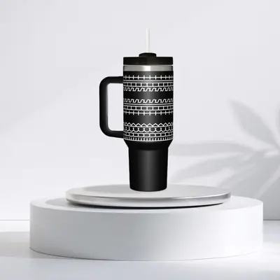 40 oz Stainless Steel Ice Dragon Tumbler with Hidden Text, Handle and Straw - 10