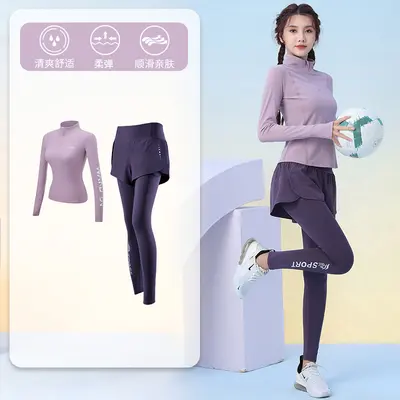 Sahte İki Parça Kadın Yoga Üstü Yarım Fermuarlı Uzun Kollu Dar Kesim - 8