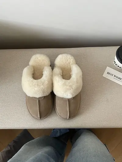 Thick-Sole Lamb Wool Crossover Winter Slippers for Women - 8