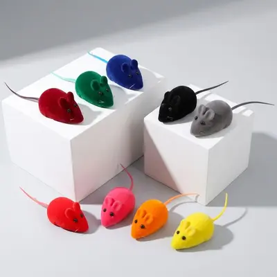 Flocked Squeaky Mouse Cat Toy, Interactive Chasing Toy - 4