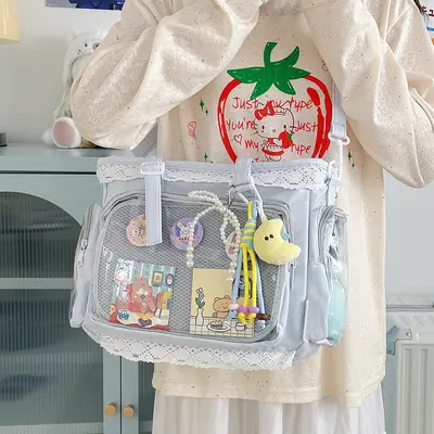 Öğrenci Ders Gidişi Commute Tote Çanta Çapraz Çanta Japon Tarzı Şeffaf Bar Manga Fuarı Acı Çanta Günlük Bebek Çanta Tek Omuz Çanta Kadın