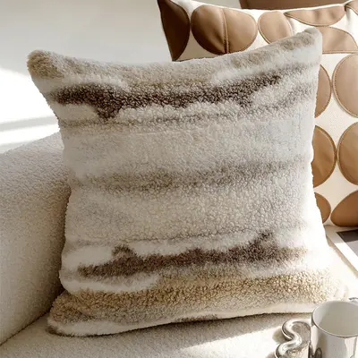 Cremefarbener hochwertiger Retro-Stil Kissenbezug mit Knoten für Chaiselongue, kernbraunes Lendenkissen für Erker-Fenster. - 10