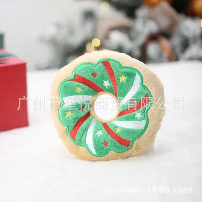 Nicovaer Pet Cross-Border Source Factory Small Cat and Dog Plush Christmas Donut Toy with Squeaker for Companionship - 7