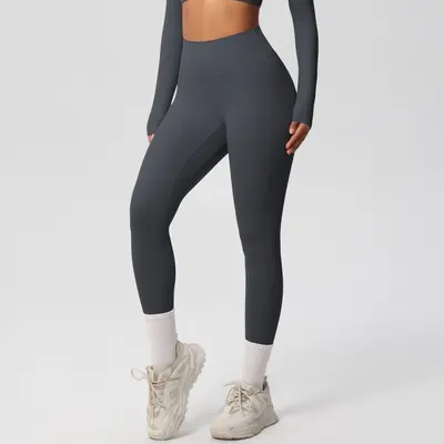 Solid Color Long-Sleeve Slim-Fit Fitness Pants Set, Skin-Friendly and Breathable - 12