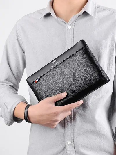 Men's Genuine Leather Clutch, Business Envelope Style, Full-Grain Cowhide - 1