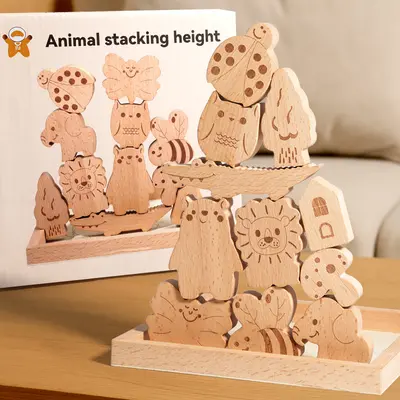 Wood-Color Large Particle Building Blocks, Kindergarten Educational Toy - 9