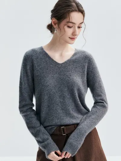 100% Cashmere V-Neck Women's Sweater, Loose Fit