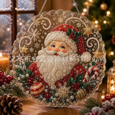 Noel elmas boncuk tablo, el yapımı DIY asma süs, Noel Baba ve Noel ağacı - 12