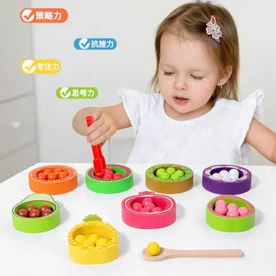 Meyve Tanıma Eğitici Oyuncak, 1-3 Yaş Bebekler için Kaşık ve Boncuk Set