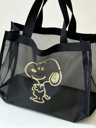 Snoopy Ağ Kumaş Taşınabilir Büyük Kapasiteli Şeffaf Ağ Basit Tasarım Günlük Çıkışlar Alışveriş Eşyaları İçin