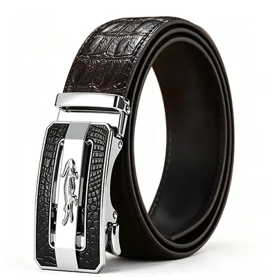 New Crocodile Logo Automatic Buckle Crocodile Texture Leather Belt Men's Business Formal Wear Durable Multi-Color Versatile Cowhide Waist Belt - 11